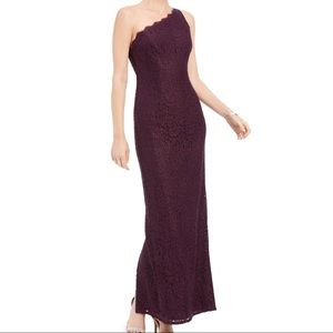 ADRIANNA PAPELL Purple Lace Maxi Evening Dress